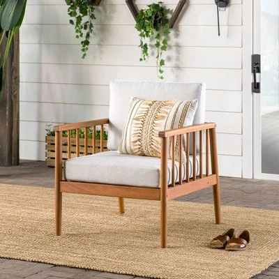 Saracina Home Modern Boho Eucalyptus Outdoor Spindle Arm Chair With Cushions 1 Saracina Home Modern Boho Eucalyptus Outdoor Spindle Arm Chair With Cushions