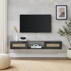 Modern Boho Floating TV Stand For TVs Up To 65" With Rattan Doors - Saracina Home -Saracina Home Shop GUEST 76eac520 24ad 47c2 a6b9 24cf0016994e