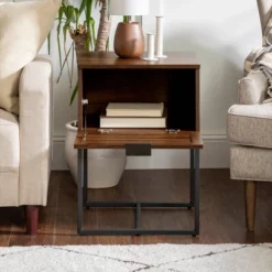 Visconti Boho Slat Pull Down Door Side Table Dark Walnut - Saracina Home 18 Visconti Boho Slat Pull Down Door Side Table Dark Walnut - Saracina Home -Saracina Home Shop GUEST 7c8b4df9 8fbd 4632 bb8a a35d316bd6f9