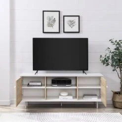Modern 2 Door TV Stand For TVs Up To 65" Solid White/Coastal Oak/White - Saracina Home -Saracina Home Shop GUEST 7c959a70 72d8 4ae6 80b0 dc6eec9473a6