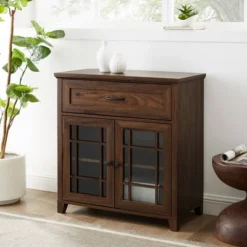 Transitional 2 Door Window Pane Accent Cabinet Dark Walnut - Saracina Home -Saracina Home Shop GUEST 7d807aed e667 4f3e 9acb 433af0d61f65