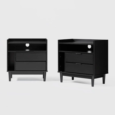 2pk Mid-Century Modern Solid Wood 2 Drawer Storage Nightstands - Saracina Home 3 2pk Mid-Century Modern Solid Wood 2 Drawer Storage Nightstands - Saracina Home - Image 3
