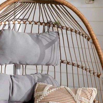 Toluca Hanging Outdoor Boho Egg Chair With Cushion - Saracina Home 3 Toluca Hanging Outdoor Boho Egg Chair With Cushion - Saracina Home - Image 3