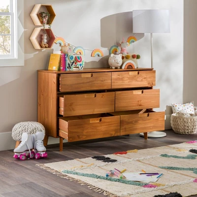 Mid-Century Modern Groove Wood 6 Drawer Dresser - Saracina Home 18 Mid-Century Modern Groove Wood 6 Drawer Dresser - Saracina Home - Image 18