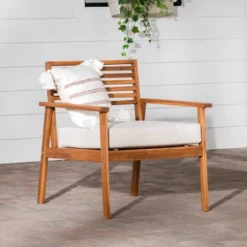 Saracina Home Mid-Century Modern Slatted Outdoor Acacia Arm Chair
