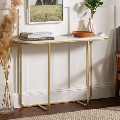 Megan Modern Glam Curved Console Table Faux White Marble/Gold - Saracina Home 10 Megan Modern Glam Curved Console Table Faux White Marble/Gold - Saracina Home - Image 10