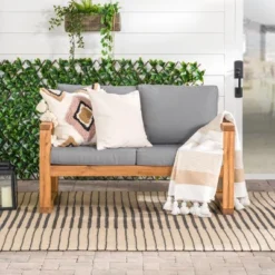 Galia Square Leg Acacia Wood Patio Loveseat With Cushions - Brown - Saracina Home 19 Galia Square Leg Acacia Wood Patio Loveseat With Cushions - Brown - Saracina Home -Saracina Home Shop GUEST 83499b4c 7af6 4677 b9b7 2250ee9b30a1