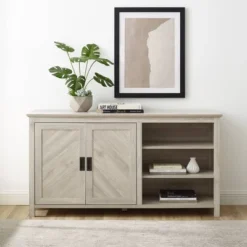 58" Diagonal Grooved Door Sideboard With Open Storage - Saracina Home