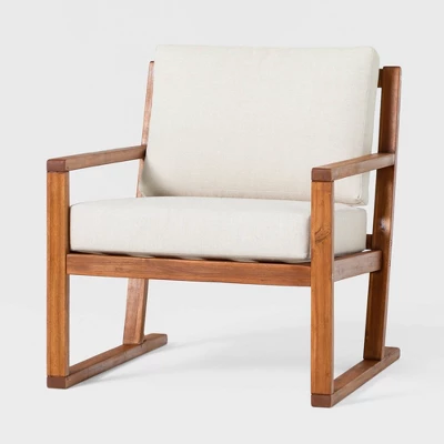 Saracina Home Modern Slat-Back Acacia Outdoor Arm Chair With Cushions 3 Saracina Home Modern Slat-Back Acacia Outdoor Arm Chair With Cushions - Image 3