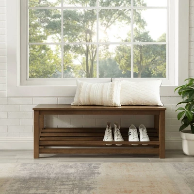 Modern Farmhouse Solid Wood Shoe Storage Entry Bench Rustic Oak - Saracina Home 3 Modern Farmhouse Solid Wood Shoe Storage Entry Bench Rustic Oak - Saracina Home - Image 3