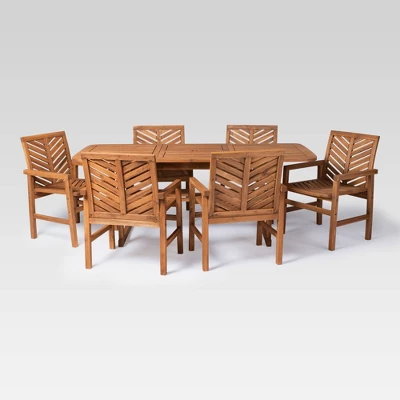 7pc Slatted Extendable Acacia Wood Patio Dining Set - Saracina Home 5 7pc Slatted Extendable Acacia Wood Patio Dining Set - Saracina Home - Image 5