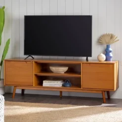 Solid Wood Mid-Century Modern TV Stand For TVs Up To 80" - Saracina Home -Saracina Home Shop GUEST 8b7506fc 5e20 44b3 838f e44d2919b468