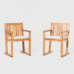 Saracina Home 2pk Acacia Modern Slat-Back Patio Dining Chairs With Cushions 11 Saracina Home 2pk Acacia Modern Slat-Back Patio Dining Chairs With Cushions -Saracina Home Shop GUEST 95a7a7a2 a395 4b83 b65e 706cd336f719