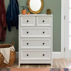 Farmhouse 5 Drawer Grooved Tall Storage Dresser White - Saracina Home 16 Farmhouse 5 Drawer Grooved Tall Storage Dresser White - Saracina Home -Saracina Home Shop GUEST 96be5b13 02a3 4993 80b5 8619de96e45f