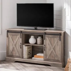 Robinson Rustic Transitional Sliding Barn Door Corner TV Stand For TVs Up To 58" - Saracina Home 27 Robinson Rustic Transitional Sliding Barn Door Corner TV Stand For TVs Up To 58" - Saracina Home -Saracina Home Shop GUEST 99ade92f dcff 44e8 8eac 8aa02e32c026
