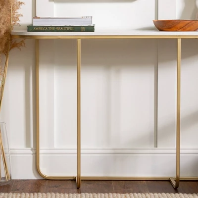 Megan Modern Glam Curved Console Table Faux White Marble/Gold - Saracina Home 4 Megan Modern Glam Curved Console Table Faux White Marble/Gold - Saracina Home - Image 4