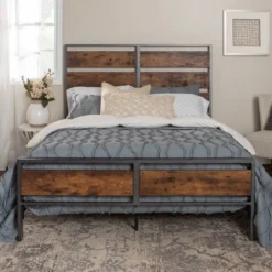 Queen Urban Chic Metal And Wood Plank Bed Brown - Saracina Home -Saracina Home Shop GUEST 9ba450b4 e465 46ef 9f8f 881f1960dbc8