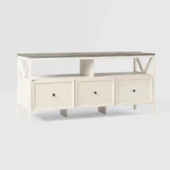 Farmhouse 3 Drawer Wood TV Stand For TVs Up To 65" - Saracina Home -Saracina Home Shop GUEST 9c05f01d 83d8 411e ae5d 3185861747c7