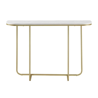 Megan Modern Glam Curved Console Table Faux White Marble/Gold - Saracina Home 3 Megan Modern Glam Curved Console Table Faux White Marble/Gold - Saracina Home - Image 3