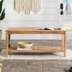 Ravenscroft Modern Boho Acacia Wood Slatted Outdoor Coffee Table With Lower Shelf - Saracina Home -Saracina Home Shop GUEST 9d8e40f6 e18b 4bf4 8a7b d05b8ff7e305