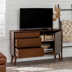 Mid-Century Modern With Closed Storage TV Stand For TVs Up To 58" Walnut - Saracina Home 25 Mid-Century Modern With Closed Storage TV Stand For TVs Up To 58" Walnut - Saracina Home -Saracina Home Shop GUEST a1f4e294 99ff 4035 b083 b0e94e45fc3c