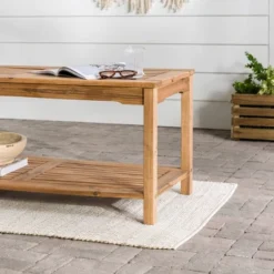 Ravenscroft Modern Boho Acacia Wood Slatted Outdoor Coffee Table With Lower Shelf - Saracina Home -Saracina Home Shop GUEST a2c6185f 7488 49a4 9161 ec2e2e671ad4