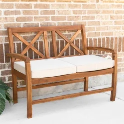 Acacia Wood X-Back Love Seat With Cushions Brown - Saracina Home 7 Acacia Wood X-Back Love Seat With Cushions Brown - Saracina Home -Saracina Home Shop GUEST a375564a 7544 45f1 9224 786c06015617