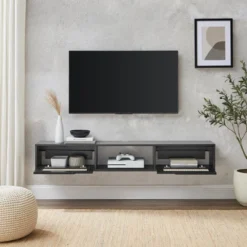 Modern Boho Floating TV Stand For TVs Up To 65" With Rattan Doors - Saracina Home -Saracina Home Shop GUEST a9acb95c 4370 4480 9e6d 4d67adf30248