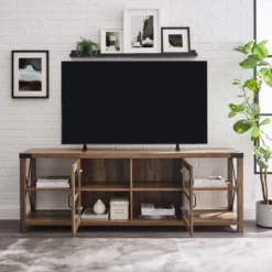 Sophie Rustic Farmhouse X Frame Glass Doors TV Stand For TVs Up To 80" Rustic Oak - Saracina Home 19 Sophie Rustic Farmhouse X Frame Glass Doors TV Stand For TVs Up To 80" Rustic Oak - Saracina Home -Saracina Home Shop GUEST ab282666 78bc 4f32 95d1 fde89840ca0c