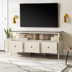 Farmhouse 3 Drawer Wood TV Stand For TVs Up To 65" - Saracina Home -Saracina Home Shop GUEST acf328b1 4981 4fb4 9c99 669678336b76