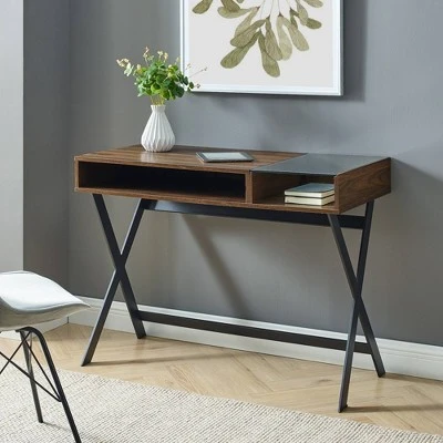 Modern Mixed Material Open Storage Computer Desk - Saracina Home 1 Modern Mixed Material Open Storage Computer Desk - Saracina Home