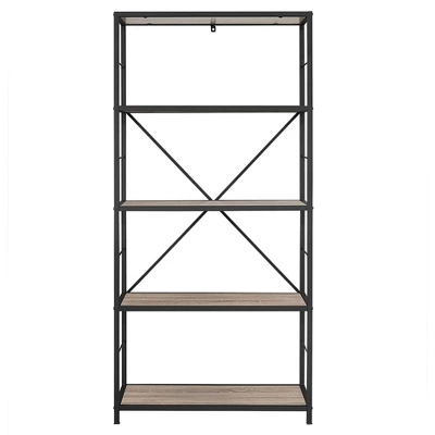 63" 4 Shelf Industrial Transitional Tall Bookshelf - Saracina Home 3 63" 4 Shelf Industrial Transitional Tall Bookshelf - Saracina Home - Image 3