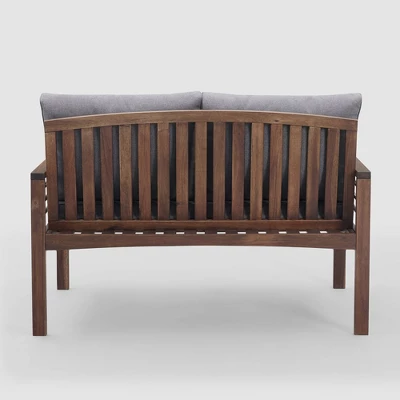 Saybrook Modern Metal And Wood Patio Loveseat - Gray/Dark Brown - Saracina Home 3 Saybrook Modern Metal And Wood Patio Loveseat - Gray/Dark Brown - Saracina Home - Image 3