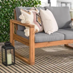 Galia Square Leg Acacia Wood Patio Loveseat With Cushions - Brown - Saracina Home 28 Galia Square Leg Acacia Wood Patio Loveseat With Cushions - Brown - Saracina Home -Saracina Home Shop GUEST aec78d8f f34e 4929 9b47 cb7ed5f1ed0b