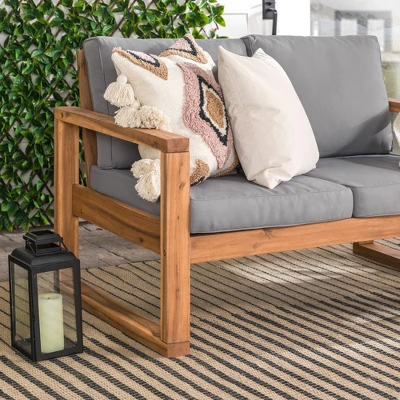 Galia Square Leg Acacia Wood Patio Loveseat With Cushions - Brown - Saracina Home 12 Galia Square Leg Acacia Wood Patio Loveseat With Cushions - Brown - Saracina Home - Image 12