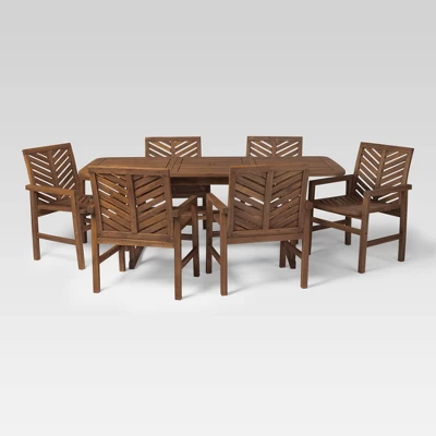 7pc Slatted Extendable Acacia Wood Patio Dining Set - Saracina Home 6 7pc Slatted Extendable Acacia Wood Patio Dining Set - Saracina Home - Image 6