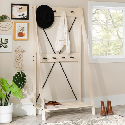 68" Solid Wood X Back Angled Hall Tree White Wash - Saracina Home 12 68" Solid Wood X Back Angled Hall Tree White Wash - Saracina Home - Image 12