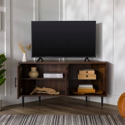 Contemporary Corner TV Stand For TVs Up To 55" Dark Walnut - Saracina Home 12 Contemporary Corner TV Stand For TVs Up To 55" Dark Walnut - Saracina Home - Image 12