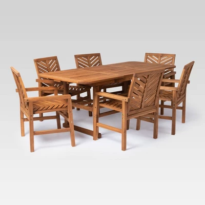 7pc Slatted Extendable Acacia Wood Patio Dining Set - Saracina Home 1 7pc Slatted Extendable Acacia Wood Patio Dining Set - Saracina Home
