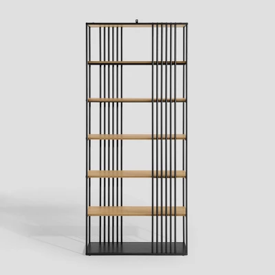 79" Modern 6 Shelf With Metal Bar Bookcase Coastal Oak/Black - Saracina Home 6 79" Modern 6 Shelf With Metal Bar Bookcase Coastal Oak/Black - Saracina Home - Image 6