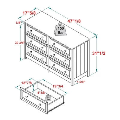 Classic 6 Drawer Groove Dresser White - Saracina Home 11 Classic 6 Drawer Groove Dresser White - Saracina Home - Image 11