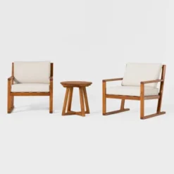 Saracina Home 3pc Modern Slat-Back Acacia Outdoor Conversation Set With Cushions -Saracina Home Shop GUEST c5f0efa3 a546 441a a62d 8991ad328bec