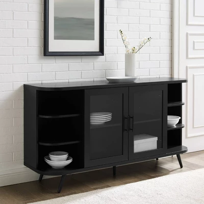 Mid-Century Modern Glass Double Door Curved Sideboard - Saracina Home 1 Mid-Century Modern Glass Double Door Curved Sideboard - Saracina Home