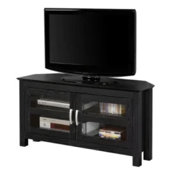 Modern 2 Glass Door Corner TV Stand For TVs Up To 50" Black - Saracina Home -Saracina Home Shop GUEST c87a96bd 4a05 42f1 808c 0279dd75459e