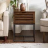 Visconti Boho Slat Pull Down Door Side Table Dark Walnut - Saracina Home