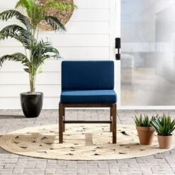 Modular Acacia Wood Armless Patio Chair With Cushion - Dark Brown/Navy - Saracina Home 17 Modular Acacia Wood Armless Patio Chair With Cushion - Dark Brown/Navy - Saracina Home -Saracina Home Shop GUEST cd18eaa3 9d56 48e3 8b1b 5b328940406c