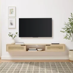 Modern Boho Floating TV Stand For TVs Up To 80" With Rattan Doors Coastal Oak - Saracina Home 11 Modern Boho Floating TV Stand For TVs Up To 80" With Rattan Doors Coastal Oak - Saracina Home -Saracina Home Shop GUEST cdeb4d3e c8db 482f bceb 3f6259779594