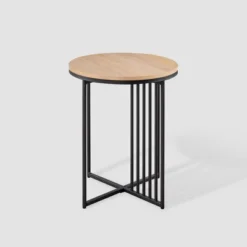 Modern Metal Bar Round Side Table Coastal Oak/Black Saracina Home 11 Modern Metal Bar Round Side Table Coastal Oak/Black Saracina Home -Saracina Home Shop GUEST cf926dfd 2da6 405a a32f 1c254fbe2ddb