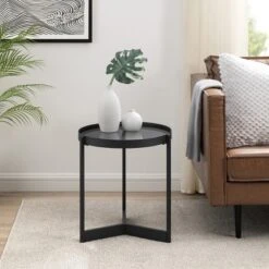 Modern Minimalist Tray Top Round Glass Side Table Black - Saracina Home 11 Modern Minimalist Tray Top Round Glass Side Table Black - Saracina Home -Saracina Home Shop GUEST cfaf1876 0faf 4691 817d 32436a81904d