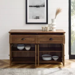 Millia Transitional Farmhouse 4 Door Sideboard With Glass Panels - Saracina Home -Saracina Home Shop GUEST d143523c bfb8 4b60 ae3f 8b75314b0281